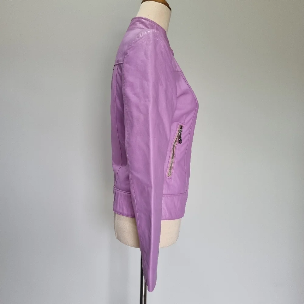 L'Aurore Purple Leather Moto Jacket Vintage 90s Made in Australia Size XS-S - Picture 4 of 11